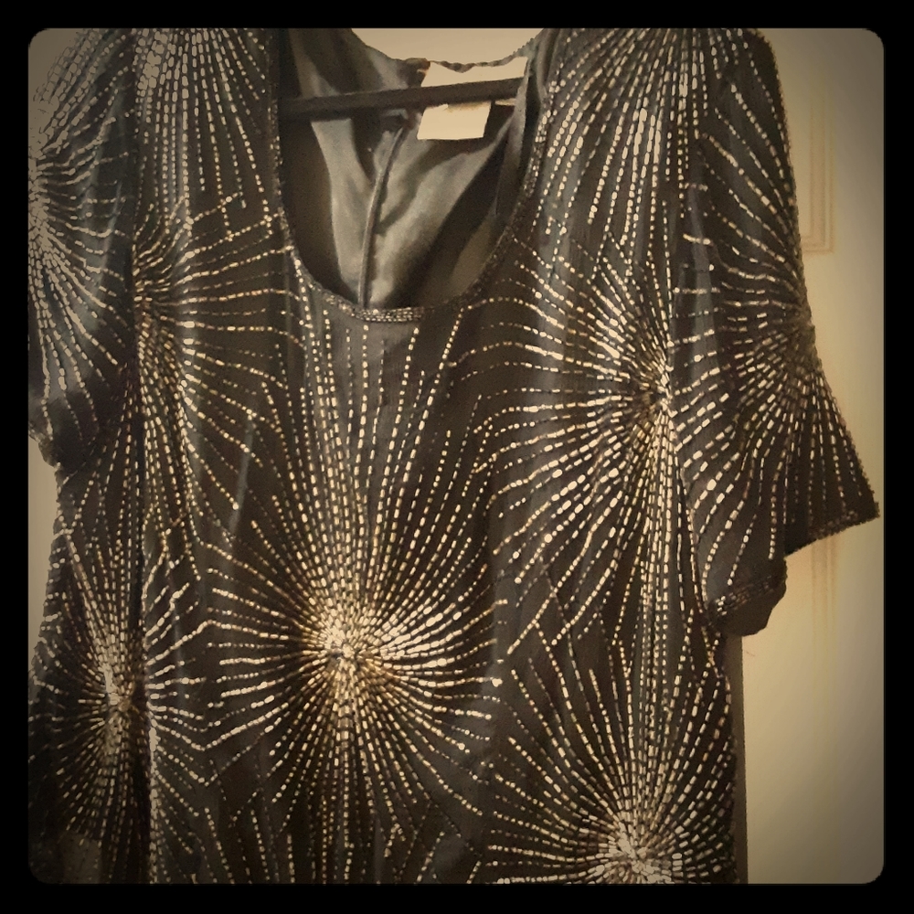 Vintage black and silver beaded blouse